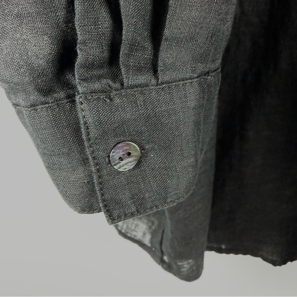 Magaschoni Black 100% Linen Button Down Shirt Roll Tab Sleeve Medium - Picture 14 of 15